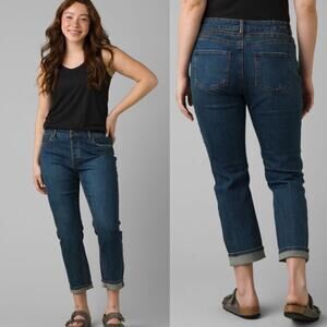 Prana Womens Jeans Blue Buxton Boyfriend Fit Mid Rise Stretch Denim Size 4